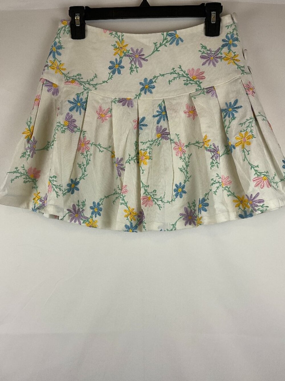 For Love & Lemons Embroidered Skirt S White Blue Green Pink Yellow Floral
